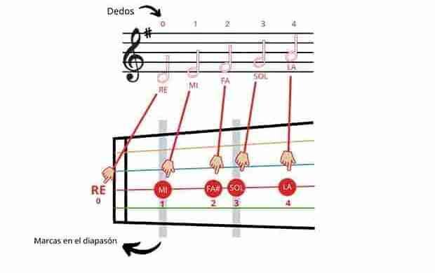 notas del violin en cuerda re